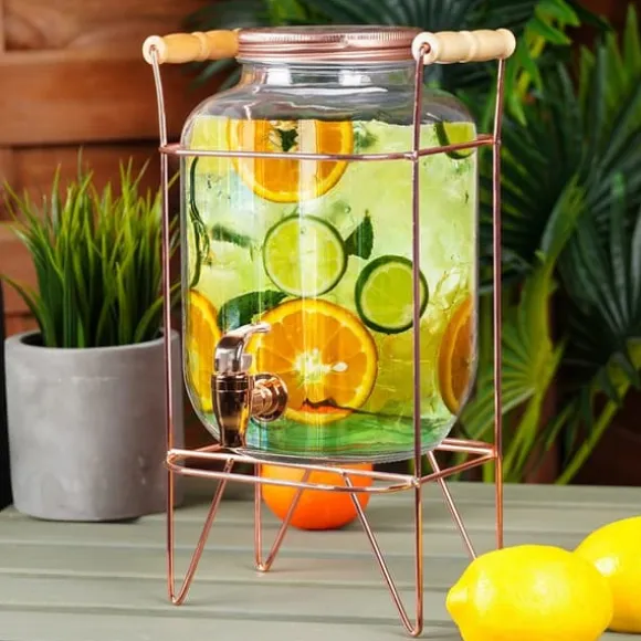 Dryckesburk med kran och guldfärgat stativ 4,2 l + 12 glas 200 ml
