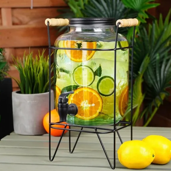 Dryckesburk med kran och stativ, svart, 4,2 l + 12 glas, 200 ml