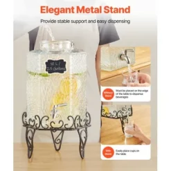 Dryckesdispenser, 40x21x21 cm, 10L, Glas, Transparent, Metallställ