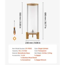 Dryckesdispenser, 20,5x20,5x63,7 cm, Transparent, Glas med träställning