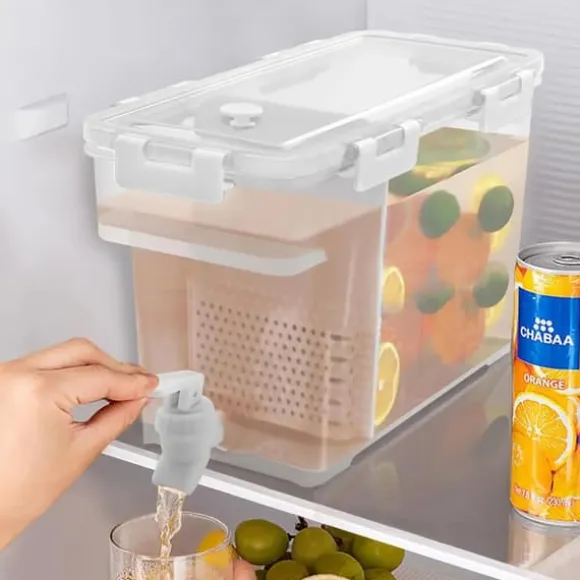 Dryck- och vattendispenser - Dubbeltank 3,5 l - Kran & avdelare - För kylskåp - Vit
