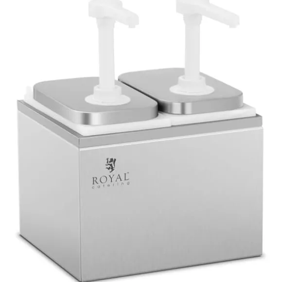 Dubbel dispenser för såser med rostfri pump, 2 x 2 l