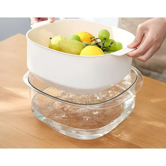 Dubbel durkslagsskål - För frukt, sallad och grönsaker