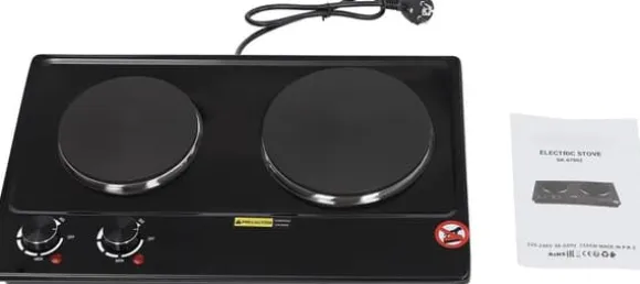 Dubbel elektrisk spis, dubbla matlagningszoner, 6 temperaturinställningar, bärbar design