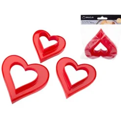Dubbelsidiga plastutstickare HEART hjärtan 3 stycken kakutstickare för pepparkakor shortbread-kakor