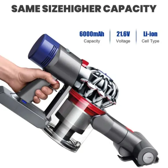 Dyson V8 batteri 6800 mAh, ersättningsbatteri för V8 Absolute/Animal (SV10), ljusgrå, uppladdningsbart