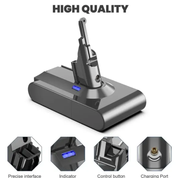 Dyson V8 batteri 6800 mAh, ersättningsbatteri för V8 Absolute/Animal (SV10), ljusgrå, uppladdningsbart