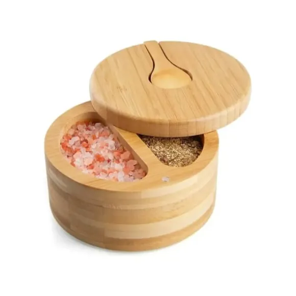 Elegant salt- och pepparkruka i bambu med lock och sked (91710001)