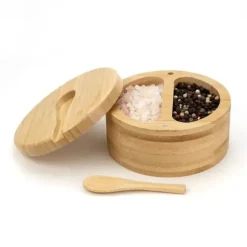 Elegant salt- och pepparkruka i bambu med lock och sked (91710001)