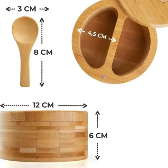 Elegant salt- och pepparkruka i bambu med lock och sked (91710001)