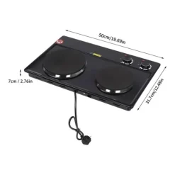 Elektrisk bordsplatta - Dubbel kokplatta - 2500 W - 2 plattor - 6-läges vred - 100–250 °C - EU-kontakt 220 V - Svart