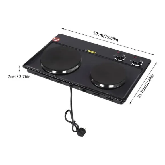 Elektrisk bordsplatta - Dubbel kokplatta - 2500 W - 2 plattor - 6-läges vred - 100–250 °C - EU-kontakt 220 V - Svart