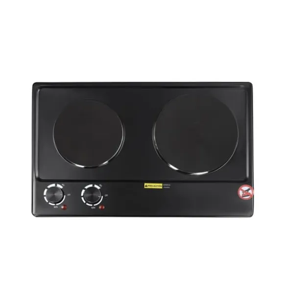 Elektrisk bordsplatta - Dubbel kokplatta - 2500 W - 2 plattor - 6-läges vred - 100–250 °C - EU-kontakt 220 V - Svart
