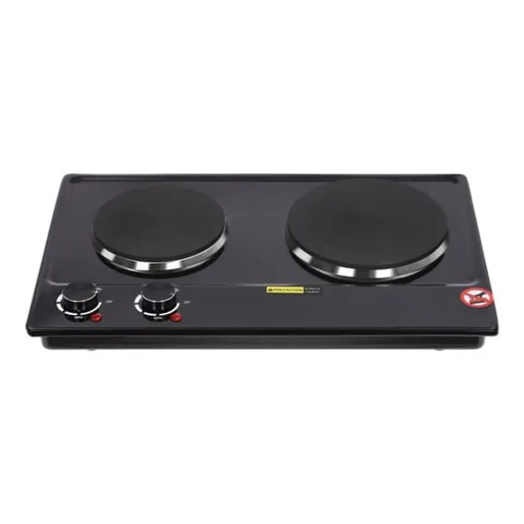 Elektrisk bordsplatta - Dubbel kokplatta - 2500 W - 2 plattor - 6-läges vred - 100–250 °C - EU-kontakt 220 V - Svart