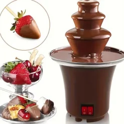 Elektrisk Chokladfondue Fontän – 3 Våningar, Rostfritt Stål, Smälter Choklad, Smör, Karamell – Perfekt För Fester, Bröllop Och Evenemang