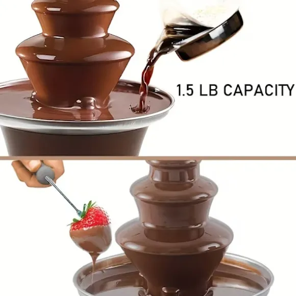 Elektrisk Chokladfondue Fontän – 3 Våningar, Rostfritt Stål, Smälter Choklad, Smör, Karamell – Perfekt För Fester, Bröllop Och Evenemang