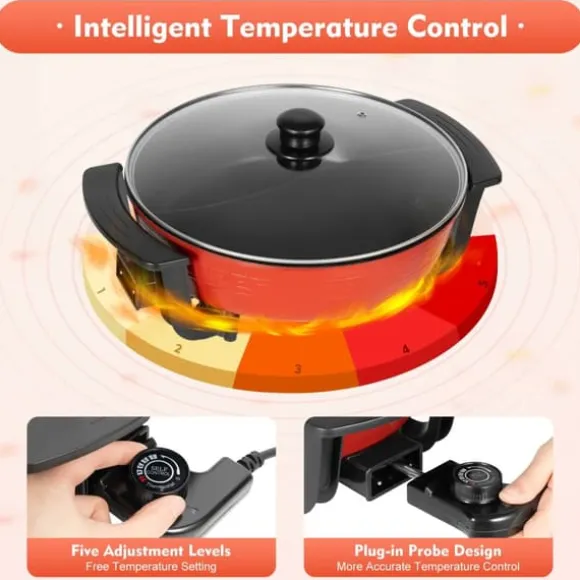 Elektrisk dubbel hotpot, bordsgryta, 6 L med lock, 1360 W, 220 V