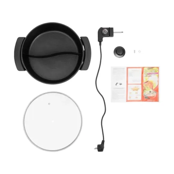 Elektrisk hotpot & fonduegryta - Dubbelsidig separerbar - 1360 W - 6 L - Ø 31 cm - 5-stegs temperaturkontroll - 220 V - Med lock - Svart