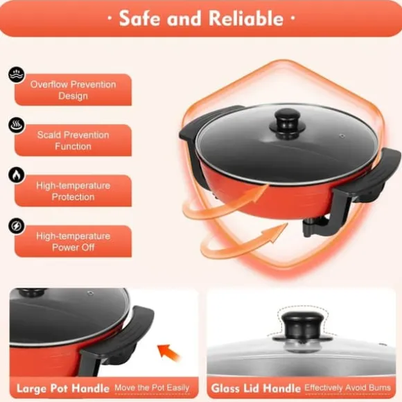 Elektrisk hotpot & fonduegryta - Dubbelsidig separerbar - 1360 W - 6 L - Ø 31 cm - 5-stegs temperaturkontroll - 220 V - Med lock - Svart