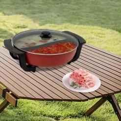Elektrisk hot pot - Yin-Yang gryta - 30 cm dubbelkärl - 6 l - 1360 W - 5 temperaturlägen - Glaslock - Svart
