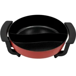 Elektrisk hot pot - Yin-Yang gryta - 30 cm dubbelkärl - 6 l - 1360 W - 5 temperaturlägen - Glaslock - Svart