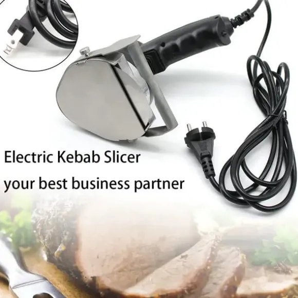 Elektrisk kebabskärare - Handhållen gyroskniv - 80 W Effekt - Justerbar skärtjocklek - Rostfritt stålblad - Bladslipare - Röd