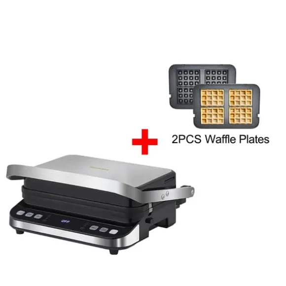 Elektrisk Kontaktgrill, 2000W Effekt, 6 Matlagningsinställningar,Standard Extra Platta, EU