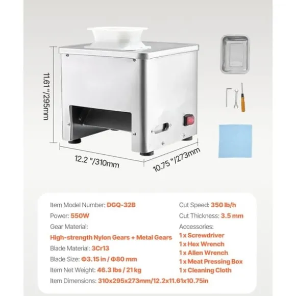 Elektrisk Köttskärare 550W, Kommersiell Skärmaskin, Kraftfull & Effektiv, Ideal för Köttbearbetning