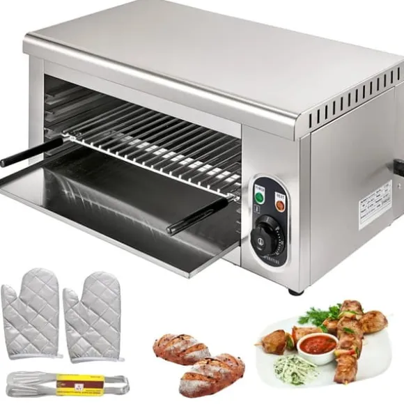 Elektrisk salamanderugn, rostfritt stål, temperaturintervall 120 - 572°F, dimensioner 26,8 x 14,9 x 13,4 tum, maximalt arbetsområde 17,7 x 10,2 tum