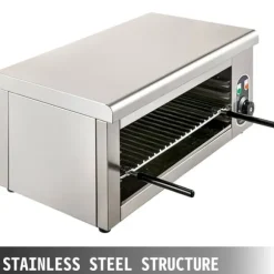 Elektrisk salamanderugn, rostfritt stål, temperaturintervall 120 - 572°F, dimensioner 26,8 x 14,9 x 13,4 tum, maximalt arbetsområde 17,7 x 10,2 tum