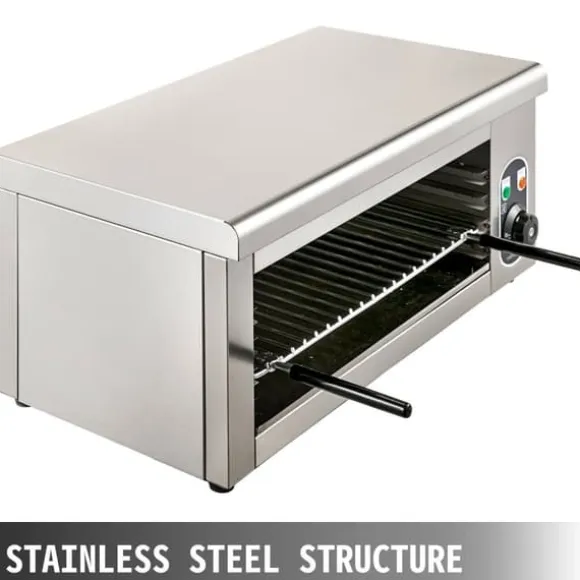 Elektrisk salamanderugn, rostfritt stål, temperaturintervall 120 - 572°F, dimensioner 26,8 x 14,9 x 13,4 tum, maximalt arbetsområde 17,7 x 10,2 tum