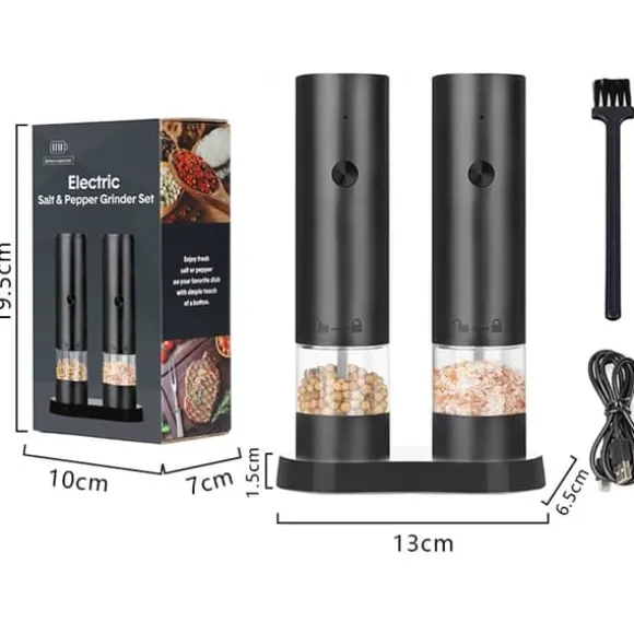 Elektrisk salt- och pepparkvarn - USB-uppladdningsbar elektrisk pepparkvarn med förvaringslåda