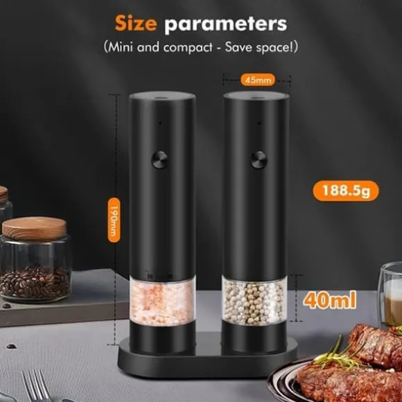 Elektrisk salt- och pepparkvarn - USB-uppladdningsbar elektrisk pepparkvarn med förvaringslåda