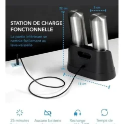 Elektrisk salt- och pepparkvarn med uppladdning - LEBENLANG - Rostfritt stål - LED - USB-C - 2 stycken