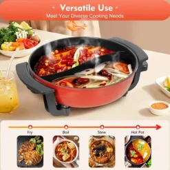 Elektrisk Shabu Hot Pot - Gryta med värmebas - 1360 W - 6 L kapacitet - Dubbelkammare 2 fack - 220 V - För familj & restaurang