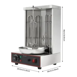 Elektrisk shawarma/kebabgrill - Vertikal - 3000 W - 50–300 °C Justerbar Temp - 360° Automatisk Rotation - Rostfritt Stål 201 - Silver