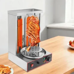 Elektrisk shawarma/kebabgrill - Vertikal - 3000 W - 50–300 °C Justerbar Temp - 360° Automatisk Rotation - Rostfritt Stål 201 - Silver