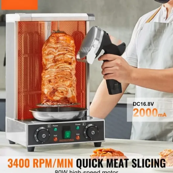 Elektrisk shawarmakniv, sladdlös, turkisk döner kebab köttskärare med 2 blad.