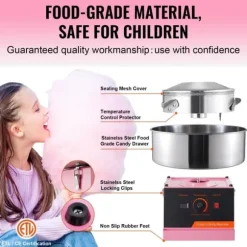 Elektrisk Sockervaddsmaskin 1000 W, Kommersiell Candy Floss Maker med Rostfritt Stålskål och Sockerskopa, Perfekt för Fest och Event