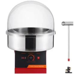 Elektrisk sockervaddsmaskin 1000 W, kommersiell sockerfiamaskin med lock, rostfri skål och sockerskopa, perfekt för fest och evenemang