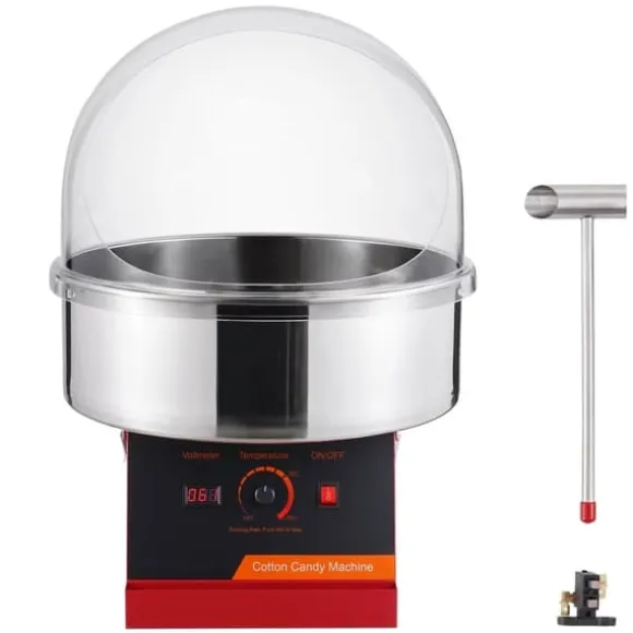 Elektrisk sockervaddsmaskin 1000 W, kommersiell sockerfiamaskin med lock, rostfri skål och sockerskopa, perfekt för fest och evenemang