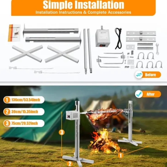 53" elektriskt rotisserikit för BBQ, universellt grillställ, 88 lb (40 kg), automatisk 25 W rotationsmotor, höjdjusterbar, blå