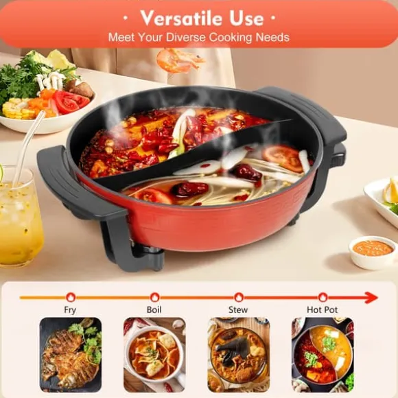 Elektrisk Tvilling Hot Pot, 6L Kapacitet, Justerbar Temperaturkontroll, Hållbar Gjutjärnsdesign