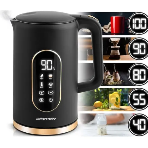 Elektrisk vattenkokare 1,7l Berdsen BD-712 svart och guld
