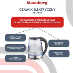 Elektrisk vattenkokare med temperaturkontroll, glas, 1,8L, KLAUSBERG KB-7887