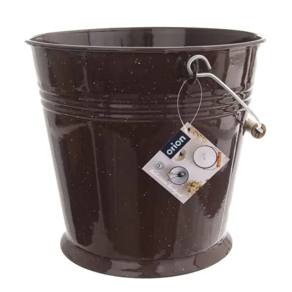 Emaljerad mjölkhink med lock, brun 10 l