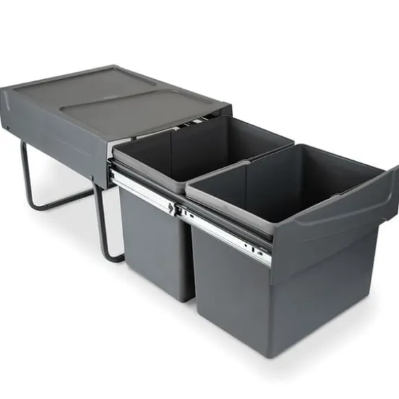 -Emuca Soportråg för källsortering med underbyggd montering och manuell tömning för kökskomponenter Recycle, 2x15 liter, Grå plast