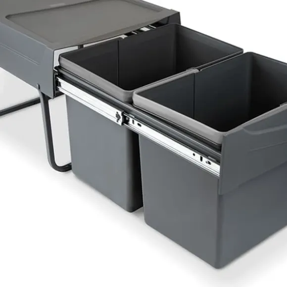-Emuca Soportråg för källsortering med underbyggd montering och manuell tömning för kökskomponenter Recycle, 2x15 liter, Grå plast