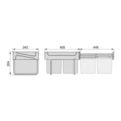 -Emuca Soportråg för källsortering med underbyggd montering och manuell tömning för kökskomponenter Recycle, 2x15 liter, Grå plast