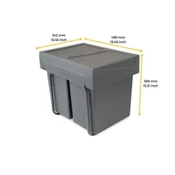-Emuca återvinningsbehållare med nedre montering och manuell utdragning för köksdelar Recycle, 2x20 liter, Grå plast